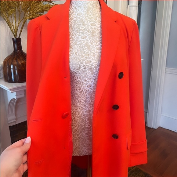 ANN TAYLOR Red-Orange Double Breasted Long Blazer Jacket Size 6 LIKE NEW - Picture 10 of 13